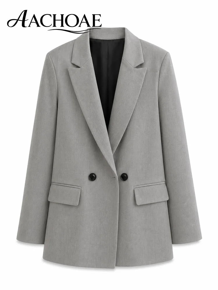 Women Double Breasted Blazer Elegant Office Lady Suit Jacket Oversized Casual Long Sleeve Blazer Spring Autumn Outerwear