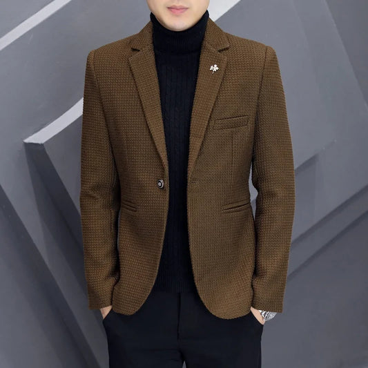 Men's Slim Fit Single-Breasted Casual Blazer – Korean Style Autumn Suit Jacket