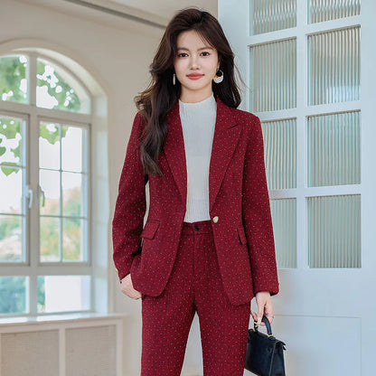 Fashion Women Suits 2024 New Autumn Winter Temprament Business Formal Slim Blazer And Flare Pants Office Ladies Work Wear