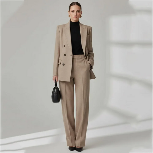 Womne's Double Breasted Suit Straight Fit Peak Lapel Jacket Pants High Quality Elegant Formal Commuter Office Wear Two Pieces