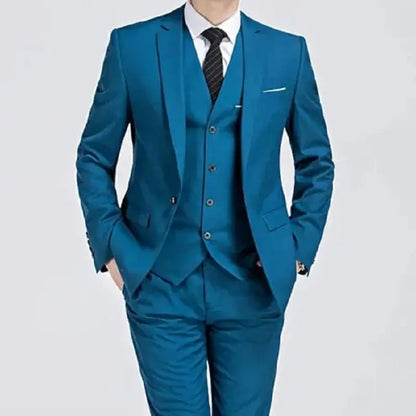 High Quality 3 Piece Groom Dress Slim Fit Wedding Evening Men Suits Vest Classic Solid Blue Formal Male Blazer
