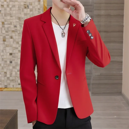 Men's Casual Blazer Korean Style Single Breasted Slim Fit Coat for Spring Autumn