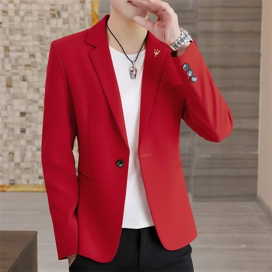 Men's Casual Blazer Korean Style Single Breasted Slim Fit Coat for Spring Autumn