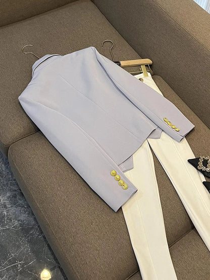 Business Commute Style Women's Long Sleeve Double-Breasted Suit Slim Fit Waist-Cinching Outerwear Fashion D9986
