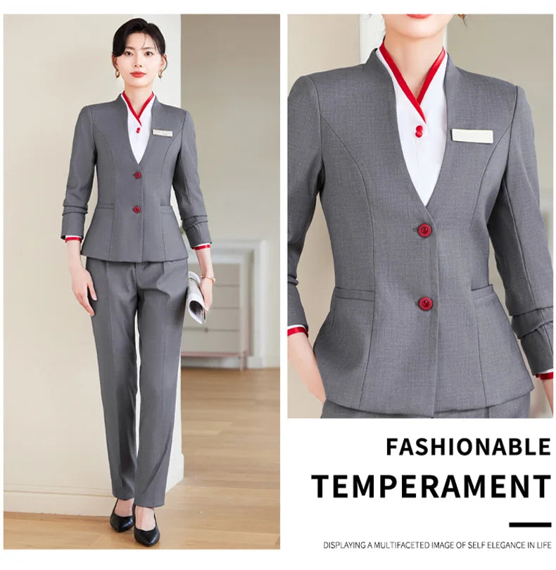 2024 fashionable professional womens clothing. Two-piece long-sleeved suit + pants. High quality slim fit womens business