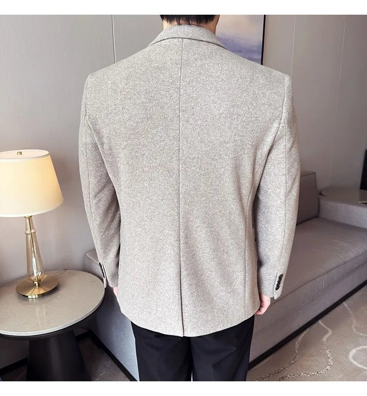High Qualitys Thickened Wool Suit Jacket Autumn Winter New Luxury Solid Color Formal Men Business Slim Fit Social Party Tuxedo