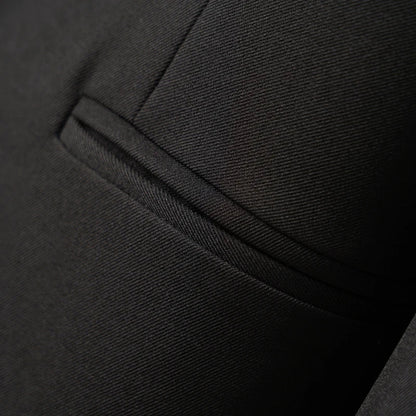 Elegant mid-length black womens blazer for autumn and winter simple one-button design with a slimming drape effect suitable for commuting