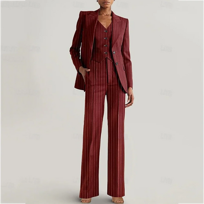Professional Women Stripe Suit 3 Pieces Tailored Fit Peak Lapel Single Breasted Elegant Formal Outfit For Office Lady Business