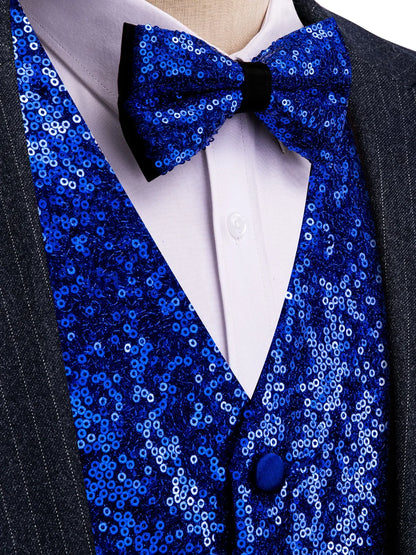 Men's Vest and Bow Tie Set – Silver-Gray Sequin – Party, Stage & Nightclub Wear