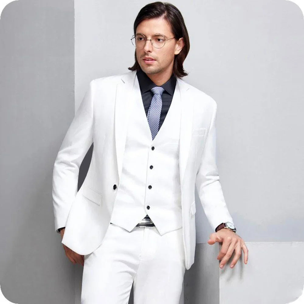 Fashion Wedding Suit For Men Peak Lapel  Groom Wear Business Casual 3 Pieces Suit  Set (Blazer+Vest+Pants) Trajes De Hombre