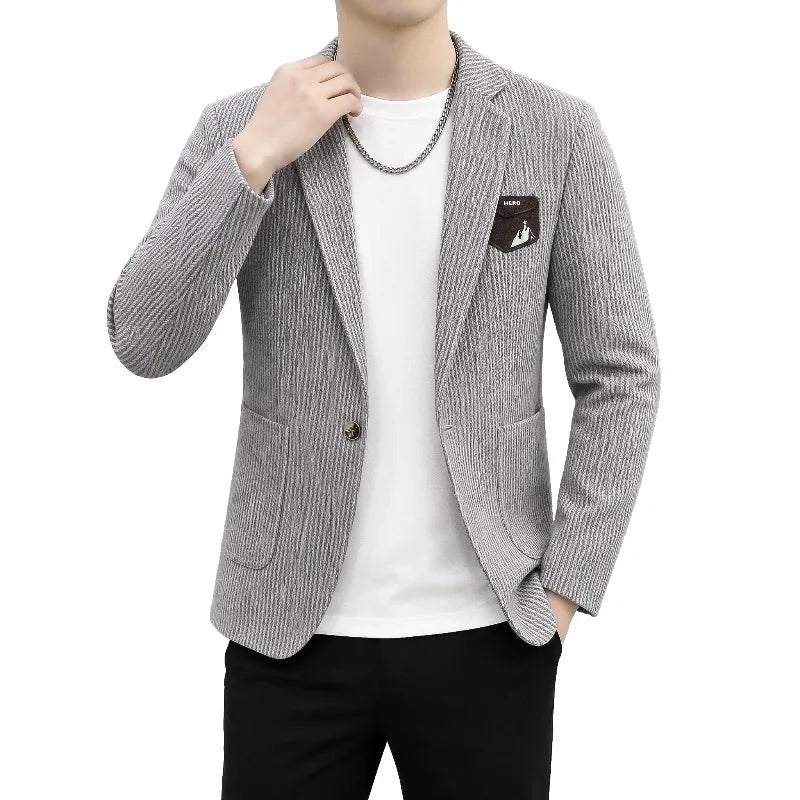 Autumn Winter Suit Jacket Men's Korean Slim Fit Striped Casual Blazers Wedding Business Streetwear Social Dress Jackets 2026