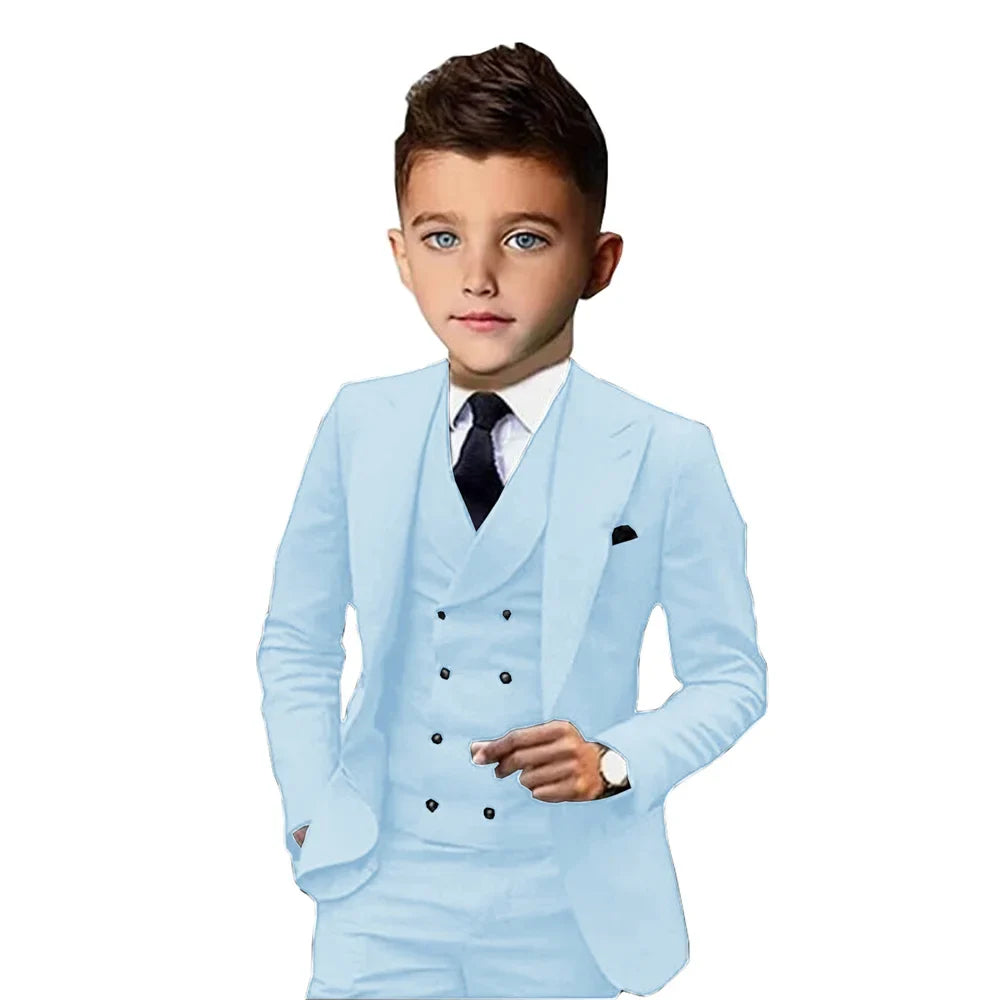 Formal Peak Lapel Kids Suits 3 Pieces Birthday Party Wear,Elegant Smart Boys Suit Set Piano Performance Outfit 2-20T