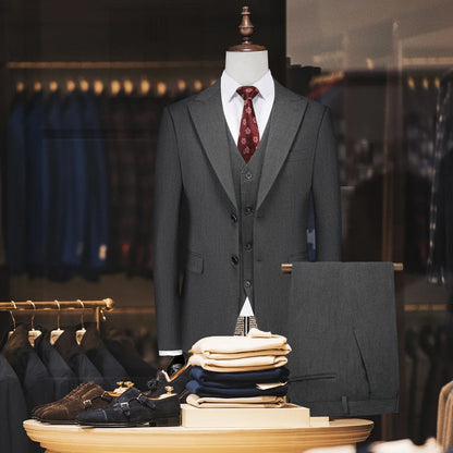 (Jacket + Vest + Pant) Men's Formal Slim Fit Business Work Wedding Stage Tuxedo Fashion Best Men Social Dress Suit 3 Pieces Set