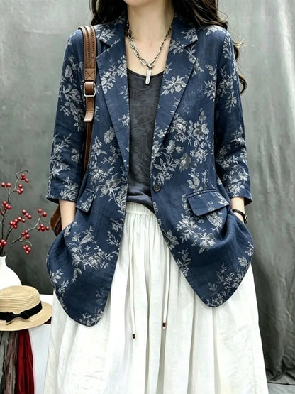 Cotton Linen Women's Summer New Style Retro Loose Personality Fashionable Casual Match Long Sleeve Western Suit
