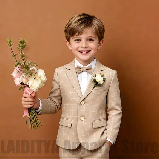 Boys Plaid Two Piece Suit Blazer Pants Kids Wedding Ring Bearer Outfit Birthday Party Formal Ceremony Photograph Holiday Wear