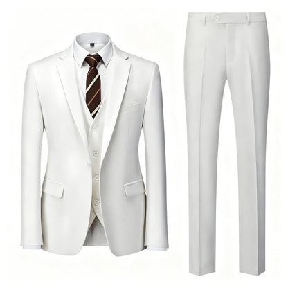 ( Jacket+Vest+Pants ) Brand Solid Color Formal Office Business Men's Suit Groom Wedding Dress Party Male Casual Suits