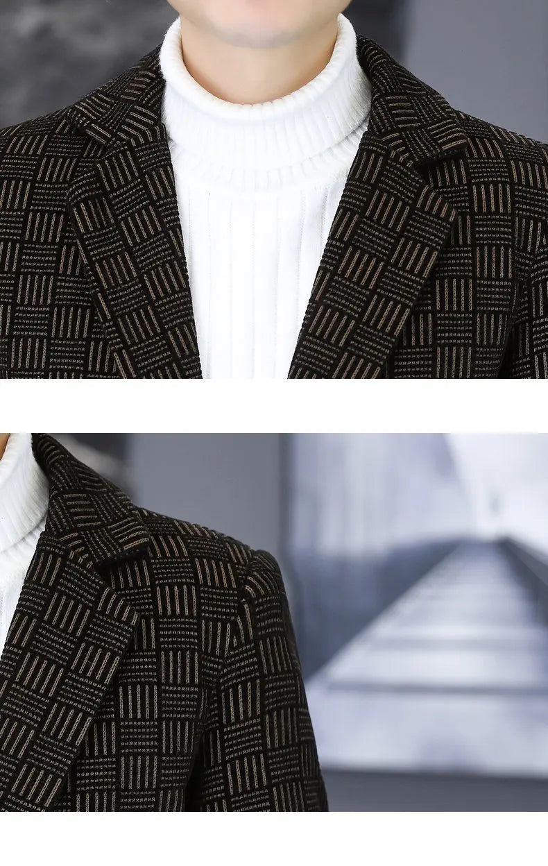 2026 Blazer Autumn and Winter Men's Fashion Outdoor Wedding Trend Slimming Business Casual Korean Version Thickened Warm Blazer