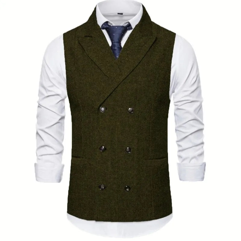 Men's Vest Double Breasted Herringbone Waistcoat for Weddings & Business Formal
