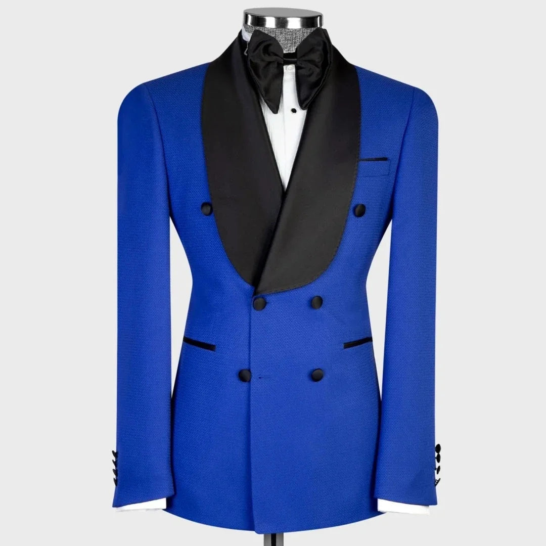 Men Suit Yellow 2 Pieces Double Button With Black Lapel For Wedding Birthday Banquet Party Business Work Office Jacket Pants