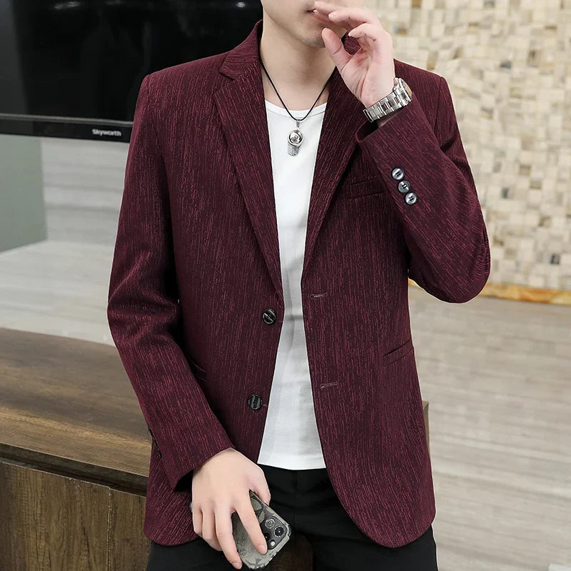 Blazer Men's Business Gentleman Korean Wedding Fashion Trend, Slim Fit, Breathable, Striped, Versatile, High-end Casual Blazer