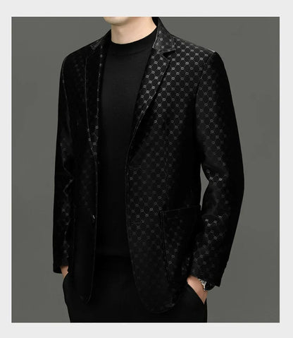 Men's Black Sheepskin Leather Blazer – Smart Casual Single Breasted Suit Jacket