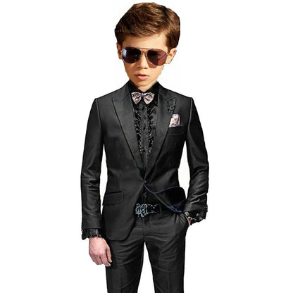 Burgundy Boys Slim Fit Tuxedo 2 Pieces Jacket Pants Formal Party Outfit One Button Peak Lapel Kids Suit Set Wedding Guest Wear