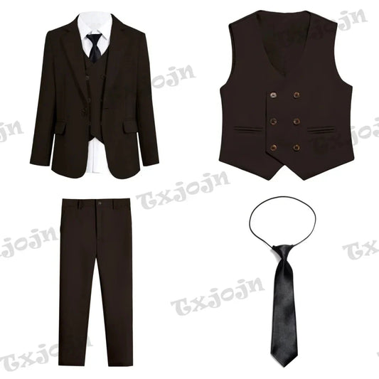 Boys Suits 4 Pieces Blazer Vest Pants Tie For Birthday Party Casual Smart Child Suit Set Piano Contest Performance