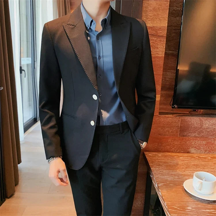 2022 Classic Green Blue Jacket Uniform Groom Tuxedos Mens Wedding Suits Peaked Lapel Man Business Blazer Groomsmen Prom Dress