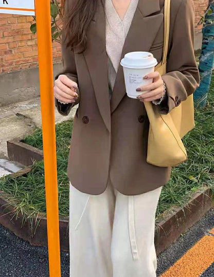 Women's 2025 SS FW Brown Double Breasted Loose Blazer Korean Trendy Casual Workwear Slimming Chic Fashion Internet Hot Jacket