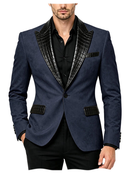 Men's Suede Slim Fit Blazer Jacket Crocodile Pattern Lapel Design Suit Coat Formal Business Prom Wedding Party Tuxedo Outerwear