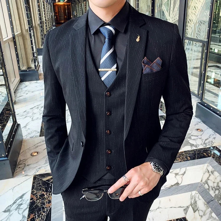 Men's 3-Piece Formal Suit Slim Fit Blazer Vest Pants for Wedding Business Smart Casual