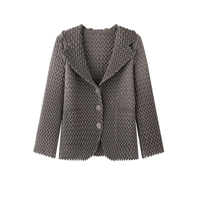 Pleats Original High-end Simple Solid Wave Pleated Small Suit Casual Versatile Long-sleeved Short Jacket Female Spring