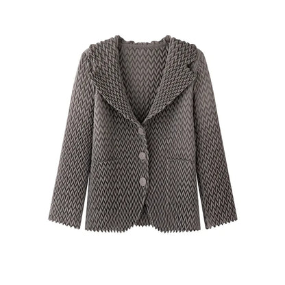 Pleats Original High-end Simple Solid Wave Pleated Small Suit Casual Versatile Long-sleeved Short Jacket Female Spring