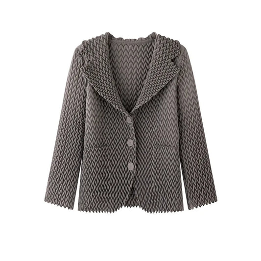 Pleats Original High-end Simple Solid Wave Pleated Small Suit Casual Versatile Long-sleeved Short Jacket Female Spring
