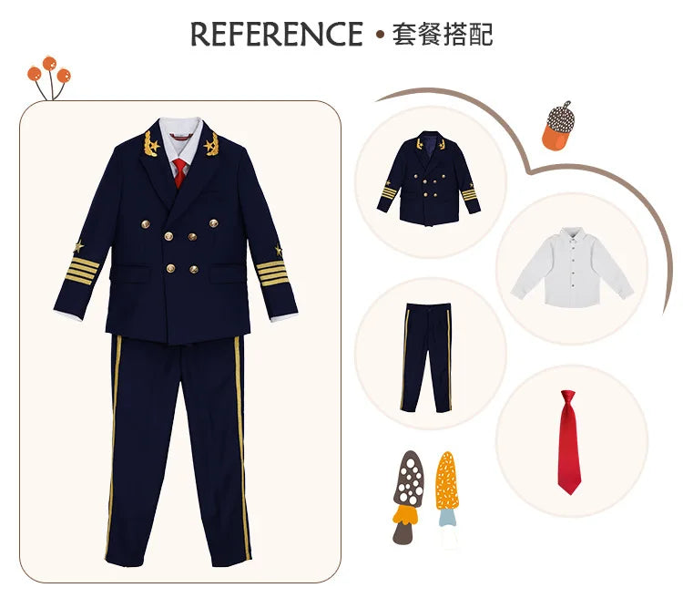 Flower Boys Pilot 3Pieces/Set Jacket Pants Tie Uniform Suit Kids Tuxedo Wedding Dress Children Birhtday Photograph Stage Costume