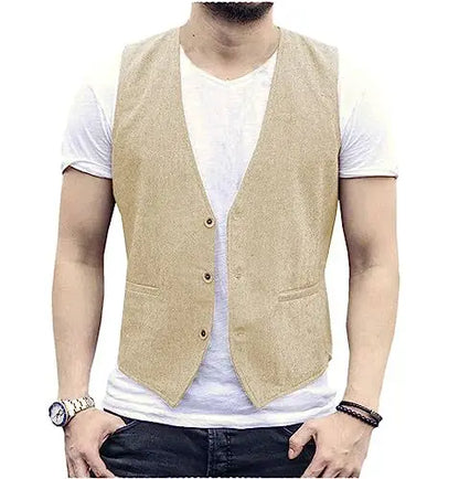 Men's Linen Vest – Slim Fit Smart Casual Waistcoat for All Seasons