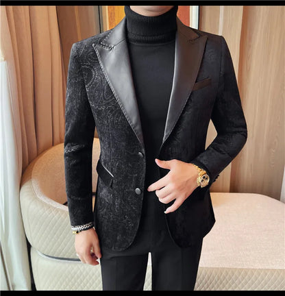 High-quality men's fashionable suit jackets, autumn and winter casual patchwork suits, new high-end patchwork suits