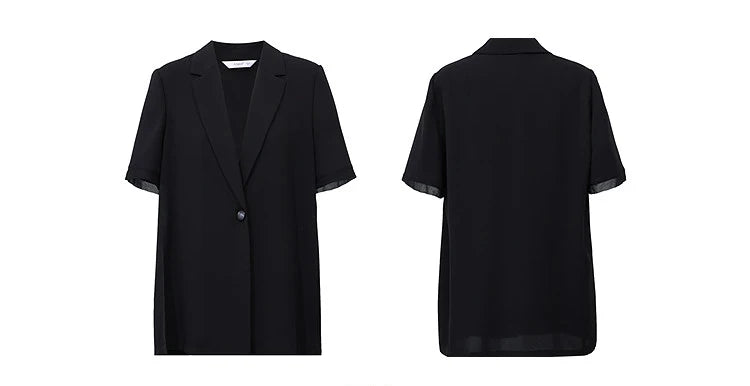 Women's Blazer 2026 Summer New Notched Lapel Chiffon Splicing Short Sleeve Jacket Women's Single Button Casual Top 12622126