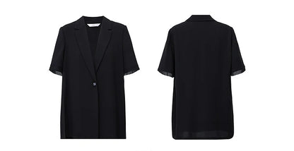 Women's Blazer 2026 Summer New Notched Lapel Chiffon Splicing Short Sleeve Jacket Women's Single Button Casual Top 12622126