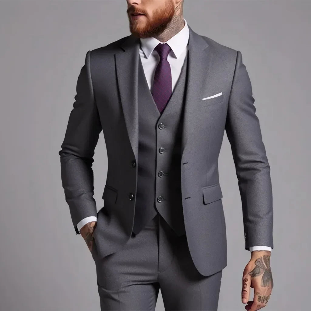 Four Seasons Single Breasted Business Suit for Men Stylish and Comfortable Office Wear