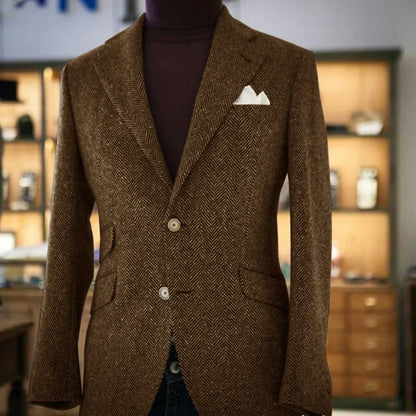 Men's Herringbone Slim Fit Suit Jacket Single Breasted Business Blazer Casual Fashion Outerwear Comfortable Elegant Mens
