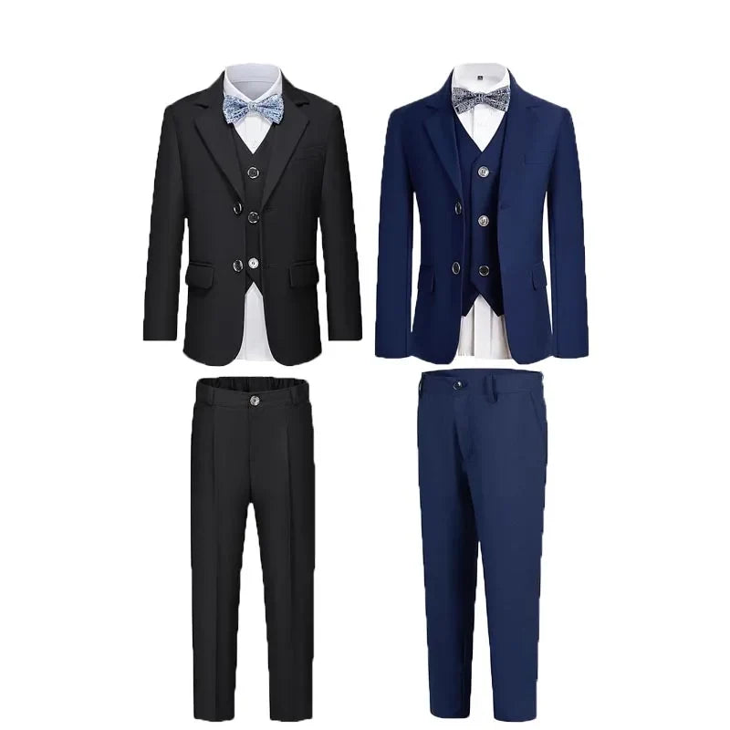 4Pieces/Set Jacket Vest Pants Bowtie Child White Piano Violin Dress Gentleman Kids Slim Prom Suit Boys Dance Performance Costume