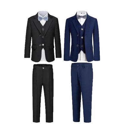 4Pieces/Set Jacket Vest Pants Bowtie Child White Piano Violin Dress Gentleman Kids Slim Prom Suit Boys Dance Performance Costume