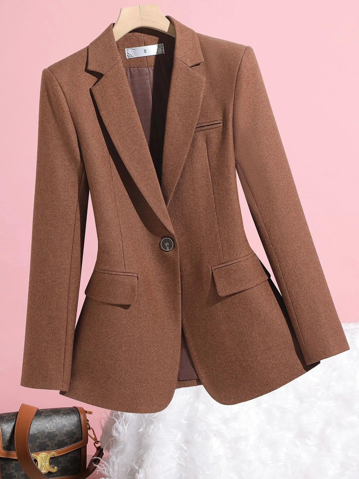 Elegant Solid Women's Blazer Long Sleeve Turn down Collar Slim Fit Office Jacket Single Button Spring Autumn Fashion