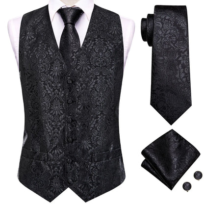 Men's Suit Vest 4-Piece Set | Woven Paisley Waistcoat with Tie, Pocket Square & Cufflinks | Wedding & Business Formal