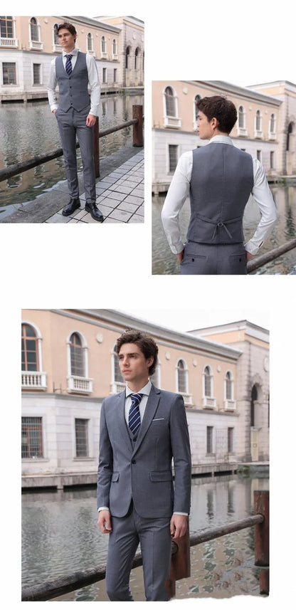 Men's Three-Piece Suit Set – Slim Fit Wedding & Formal Wear – Smart Casual Style