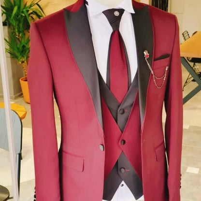 Costume 3 pièces ajusté pour homme avec blazer, gilet et pantalon, pour mariage ou soirée, smoking de luxe
