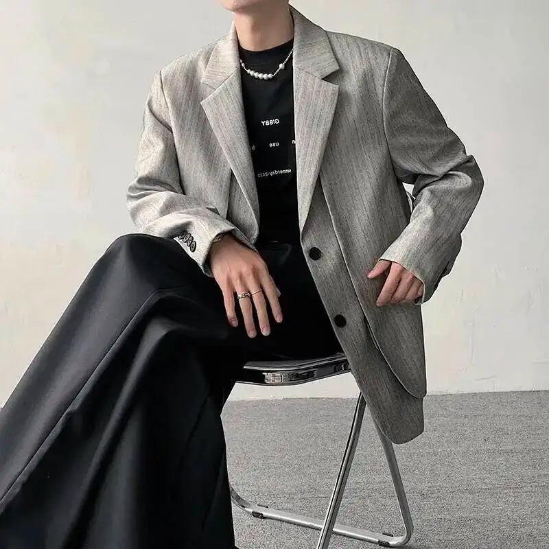 Layer Original Fake Design Two Piece Blazer Double Coat Men's 2025 Spring Elegant Temperament Stripe Casual Jacket JY7367