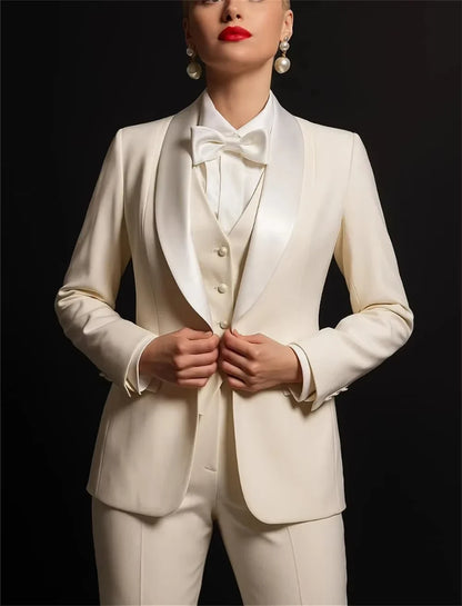 White Women's Tuxedo Suit 3-Piece Elegant Formal Pant Set Formal Office Lady Blazer Set (Jacket+Vest+Pant) Tailor Made