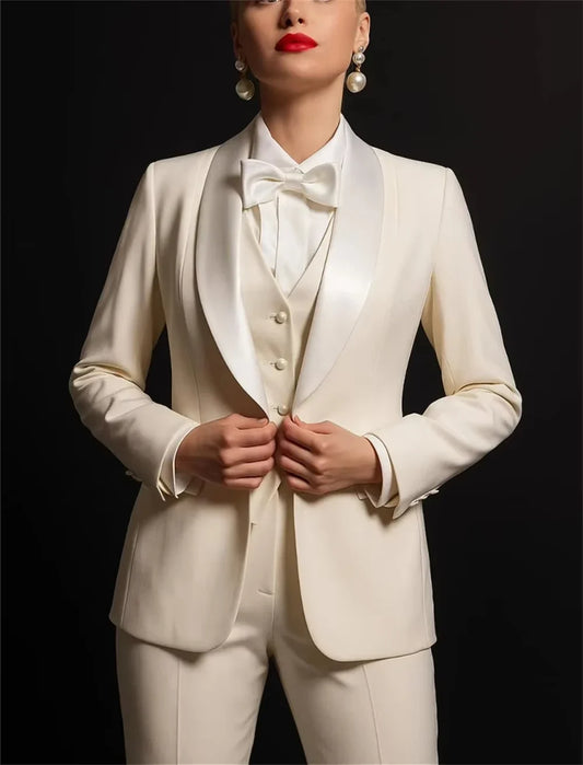 White Women's Tuxedo Suit 3-Piece Elegant Formal Pant Set Formal Office Lady Blazer Set (Jacket+Vest+Pant) Tailor Made
